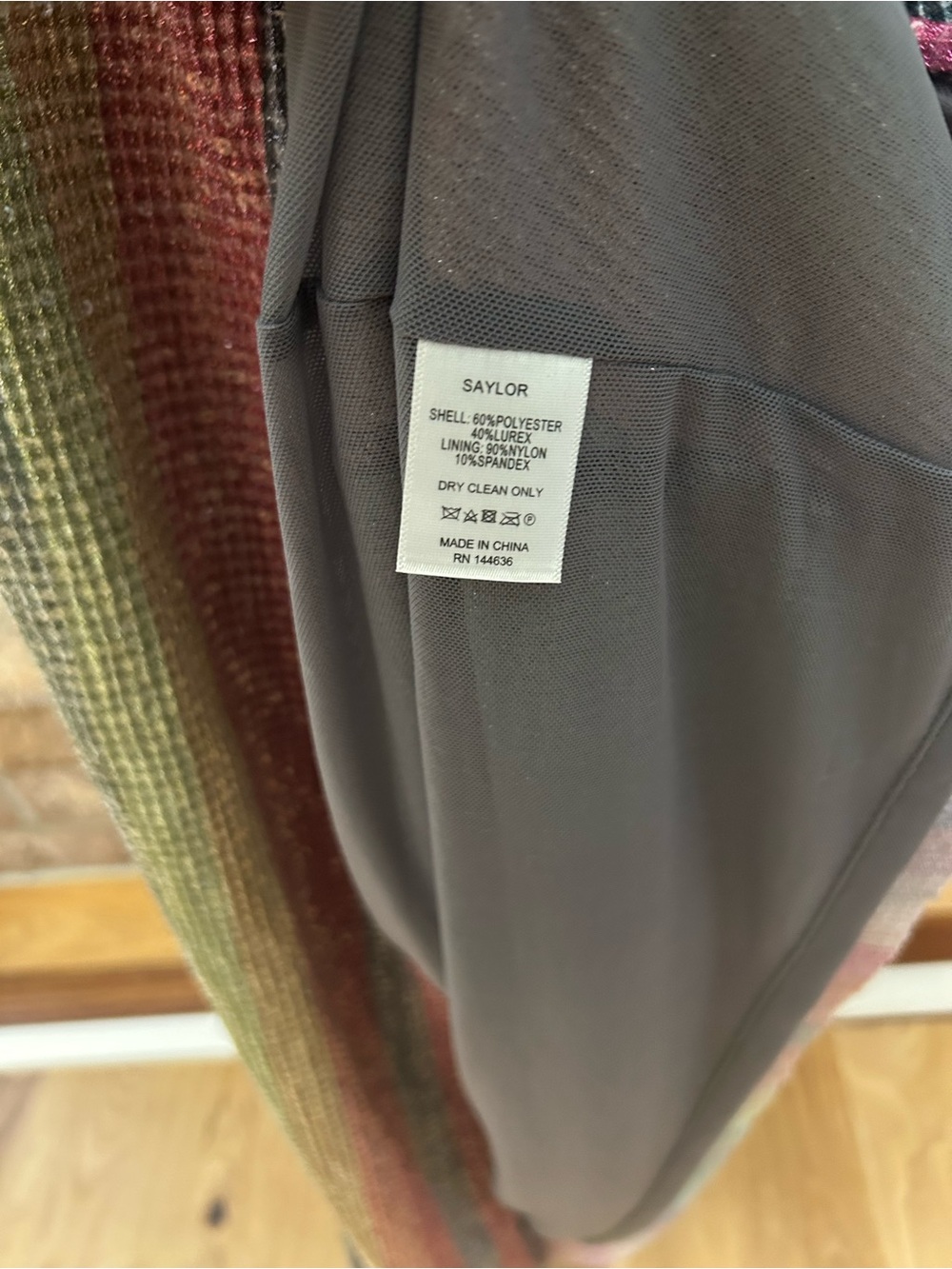 SAYLOR Meghan Rainbow Stripe Metallic Sequin Faux Wrap Midi Dress - Size XL - Picture 9 of 11